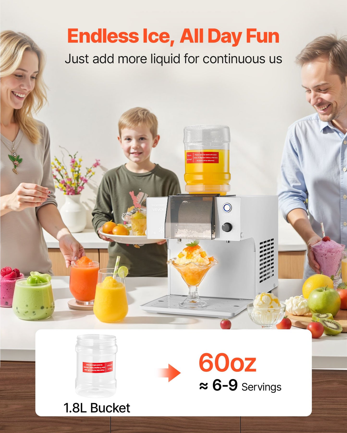 Schneeflocken-Eismaschine, 40 kg/24 h, Eismaschine mit Edelstahlklinge, elektrische Schneekegelmaschine mit 1,8-Liter-Tank, 90 Sekunden Schnellvorkühlung, für Zuhause und kleine Feiern