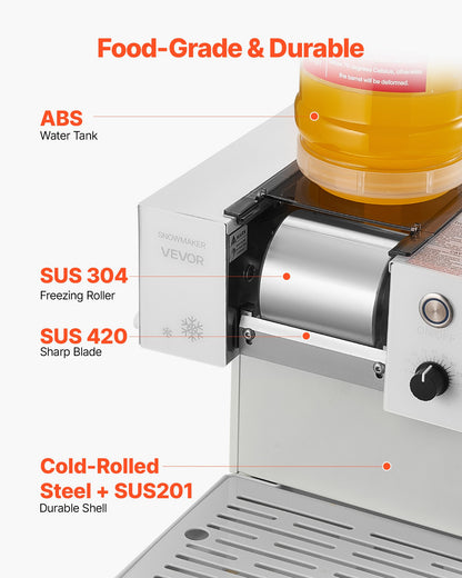 Schneeflocken-Eismaschine, 40 kg/24 h, Eismaschine mit Edelstahlklinge, elektrische Schneekegelmaschine mit 1,8-Liter-Tank, 90 Sekunden Schnellvorkühlung, für Zuhause und kleine Feiern