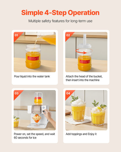 Schneeflocken-Eismaschine, 60 kg/24 h, Eismaschine mit Edelstahlklinge, elektrische Schneekegelmaschine mit 1,8-Liter-Tank, 90 Sekunden Vorkühlzeit, für Zuhause und kleine Feiern