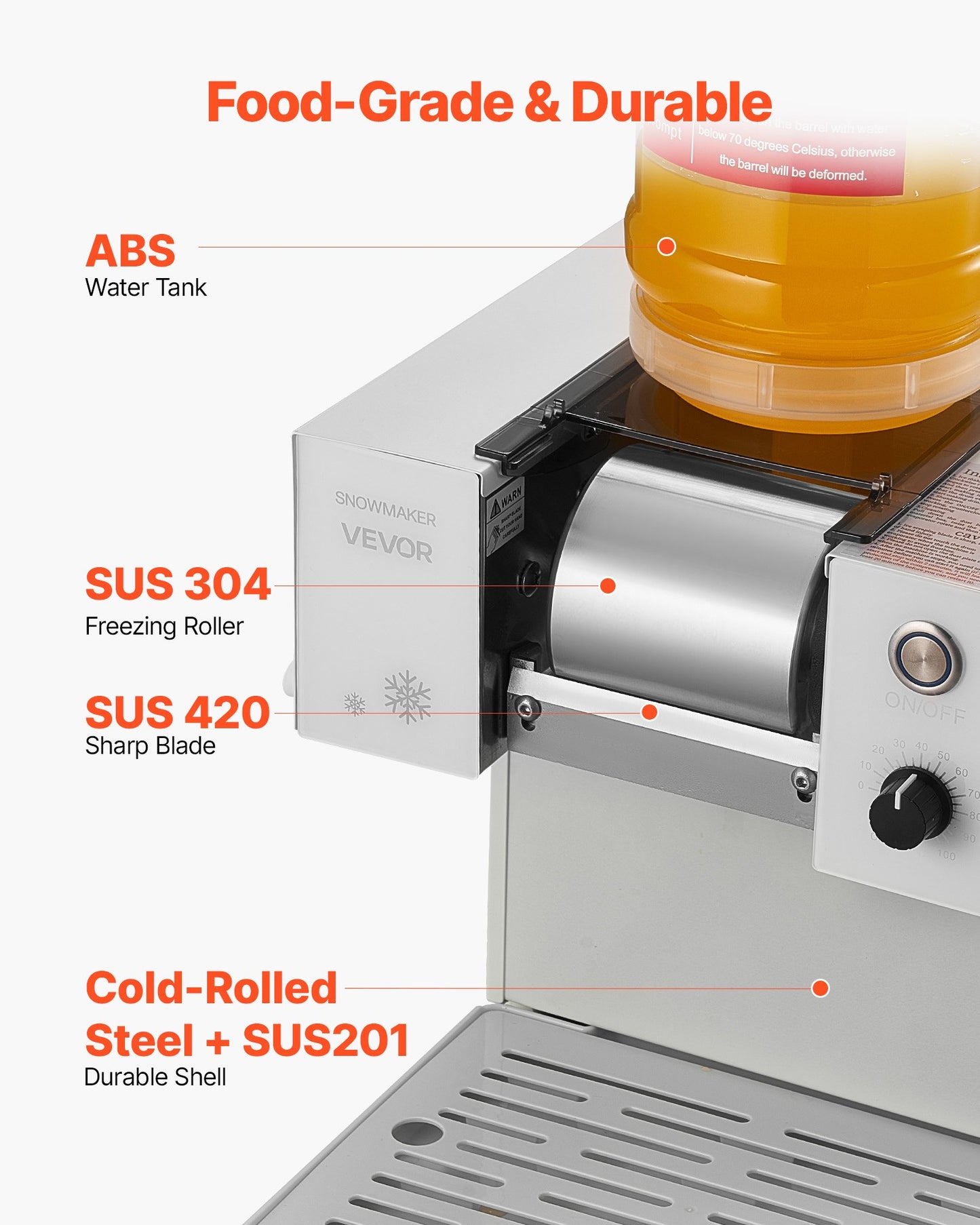 Schneeflocken-Eismaschine, 80 kg/24 h, Eismaschine mit Edelstahlklinge, elektrische Schneekegelmaschine mit 1,8-Liter-Tank, 90 Sekunden Vorkühlzeit, für Zuhause und kleine Feiern