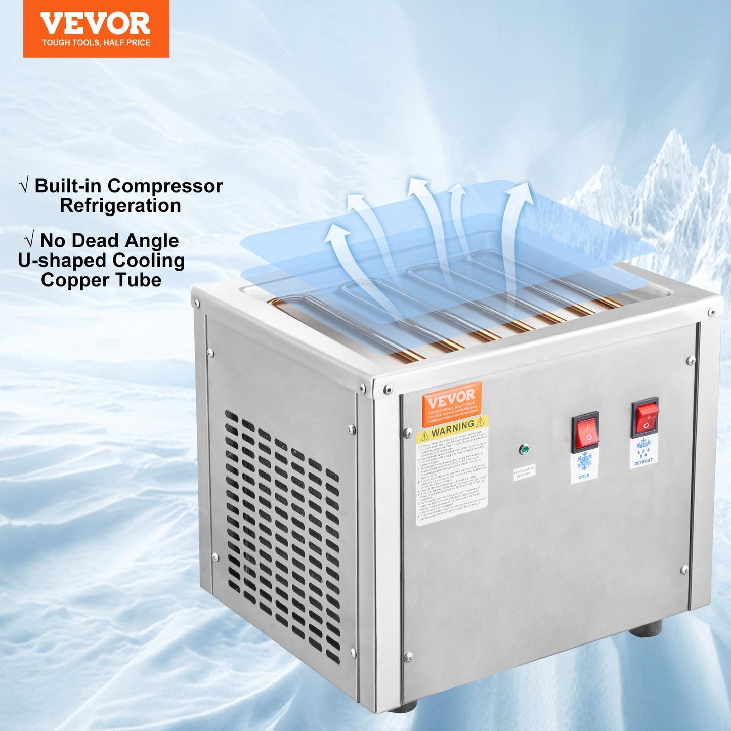 Eisrollenmaschine, 28 x 24 cm große Pfanne zum Rühren von Eiscreme, Eisrollenmaschine aus Edelstahl mit Kompressor und 2 Schabern, zur Herstellung von Eiscreme, Frozen Yogurt und Eisrollen