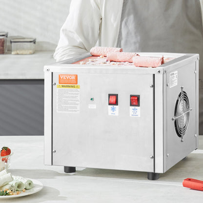 Eisrollenmaschine, 28 x 24 cm große Pfanne zum Rühren von Eiscreme, Eisrollenmaschine aus Edelstahl mit Kompressor und 2 Schabern, zur Herstellung von Eiscreme, Frozen Yogurt und Eisrollen