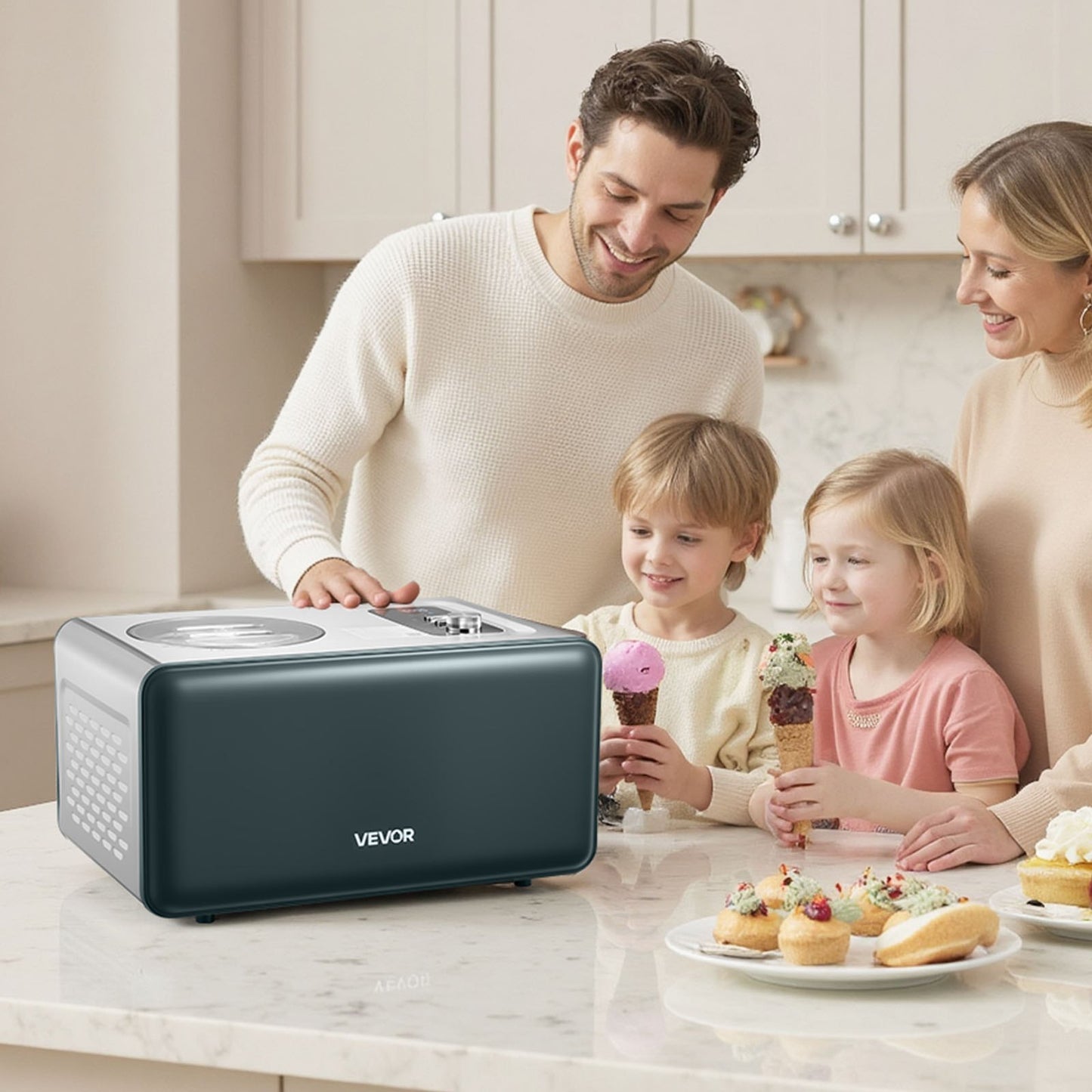 Automatic Ice Cream Maker with Built-in Compressor, 1.5L No Pre-freezing Gelato Maker, Electric Sorbet-Maker, 3 Modes Compressor Ice Cream Machine for Home Kitchen