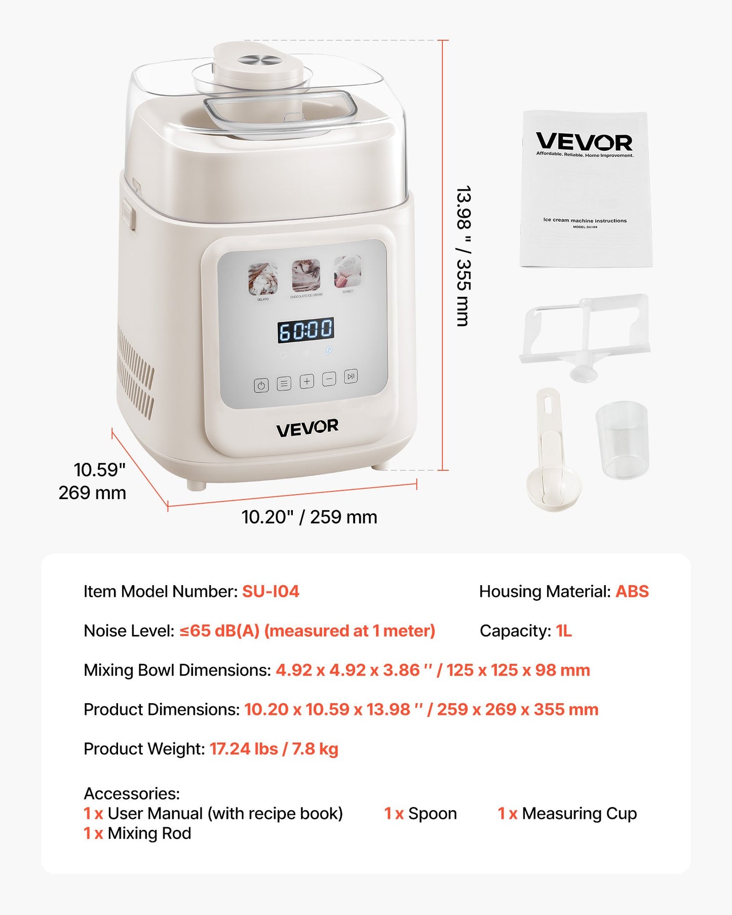 Stehende, automatische Eismaschine mit eingebautem Kompressor, 1-Liter-Gelato- und Frozen-Yogurt-Maschine (kein Vorkühlen erforderlich), elektrischer Sorbetbereiter mit 4 Modi, Kompressor-Eismaschine für Zuhause