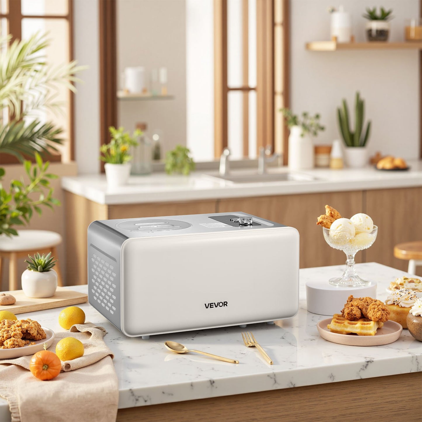 Automatische Eismaschine mit eingebautem Kompressor, 2-Liter-Eismaschine ohne Vorkühlen, elektrische Sorbetmaschine, 3-Modus-Kompressor-Eismaschine für die heimische Küche