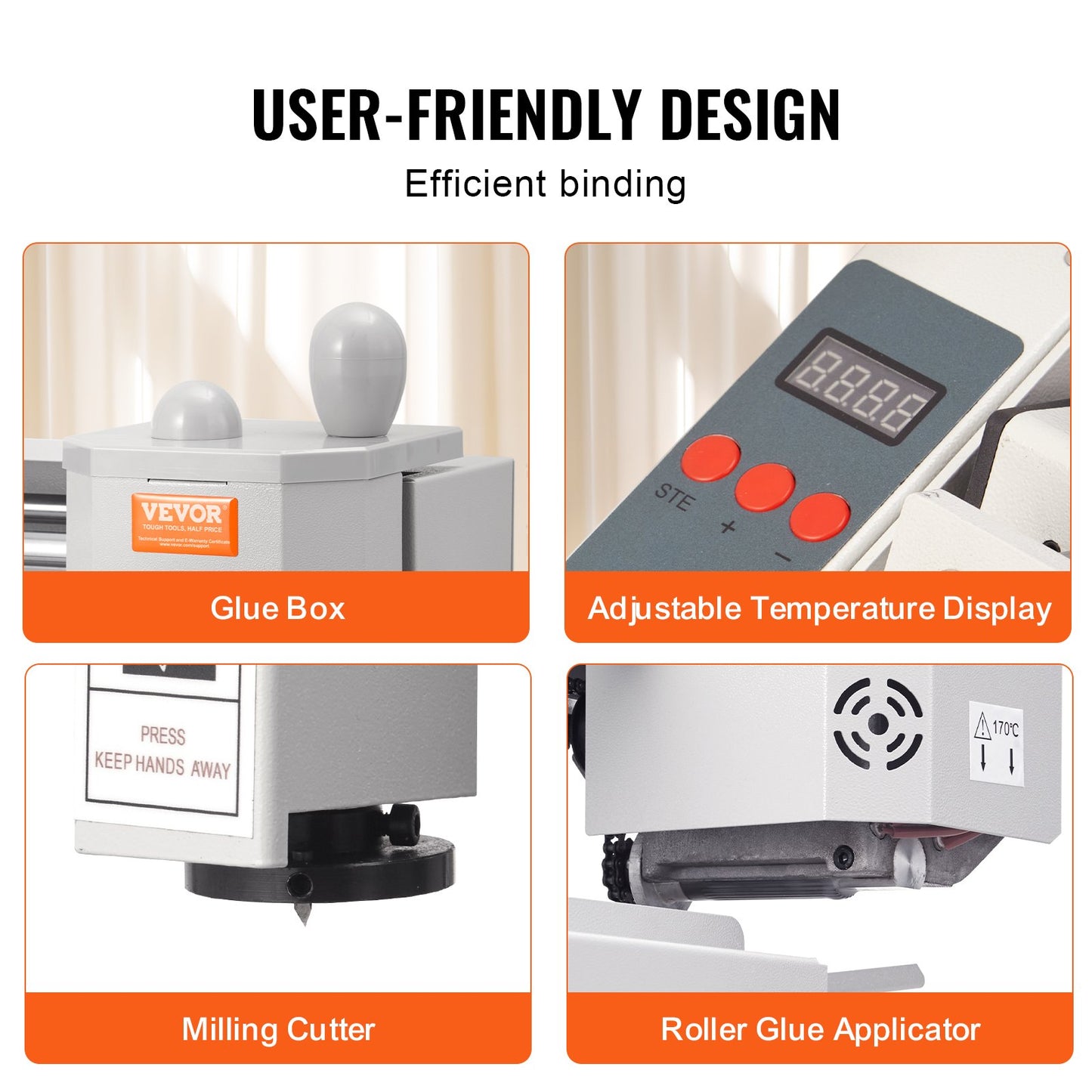Thermobindemaschine, Kapazität 400 Blatt, Heißklebebindemaschine, Thermobuchbinder, 50 mm Bindestärke, A3 (kurze Kante)/A4/A5-Dokumente mit Fräser