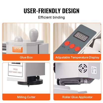 Thermobindemaschine, Kapazität 400 Blatt, Heißklebebindemaschine, Thermobuchbinder, 50 mm Bindestärke, A3 (kurze Kante)/A4/A5-Dokumente mit Fräser