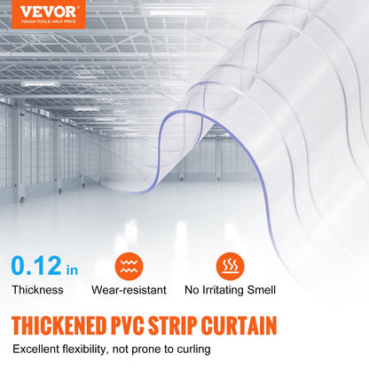 Strip Curtain, 100' Length x 12" Width x 0.12" Thickness, Clear Ribbed PVC Curtain Strip Door Bulk Roll, Plastic Door Strips for Doorway of Supermarket, Garage, Warehouse, Barn, Pet Animal House