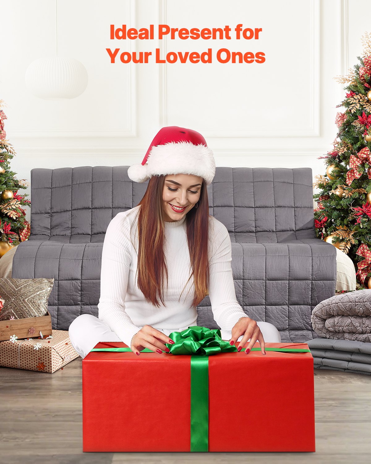 Gewichtsdecke, 11,3 kg, 203 x 221 cm (King-Size), weiche, schwere Decke aus 100 % Baumwolle mit Glasperlen, atmungsaktives Material, geeignet für Erwachsene von 113–140 kg, zur Linderung von Angstzuständen und Stress, für besseren Schlaf, Grau