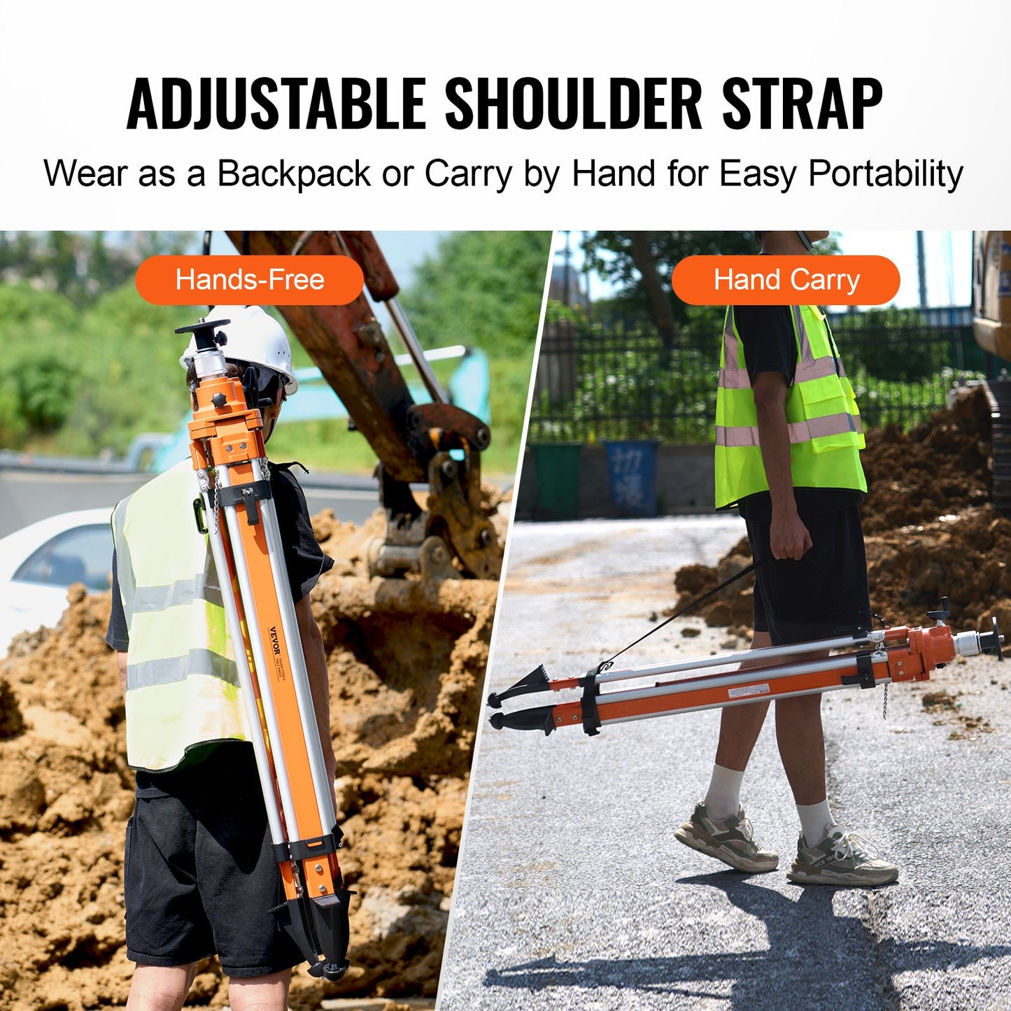 Stativ mit Laser-Nivelliergerät, 5/8"-11-Gewindeanschluss, höhenverstellbar von 114,6 bis 290,6 cm, robustes Vermessungsstativ mit Libelle und Diffusionsbegrenzer, ausklappbare, rutschfeste Füße für Baustellen