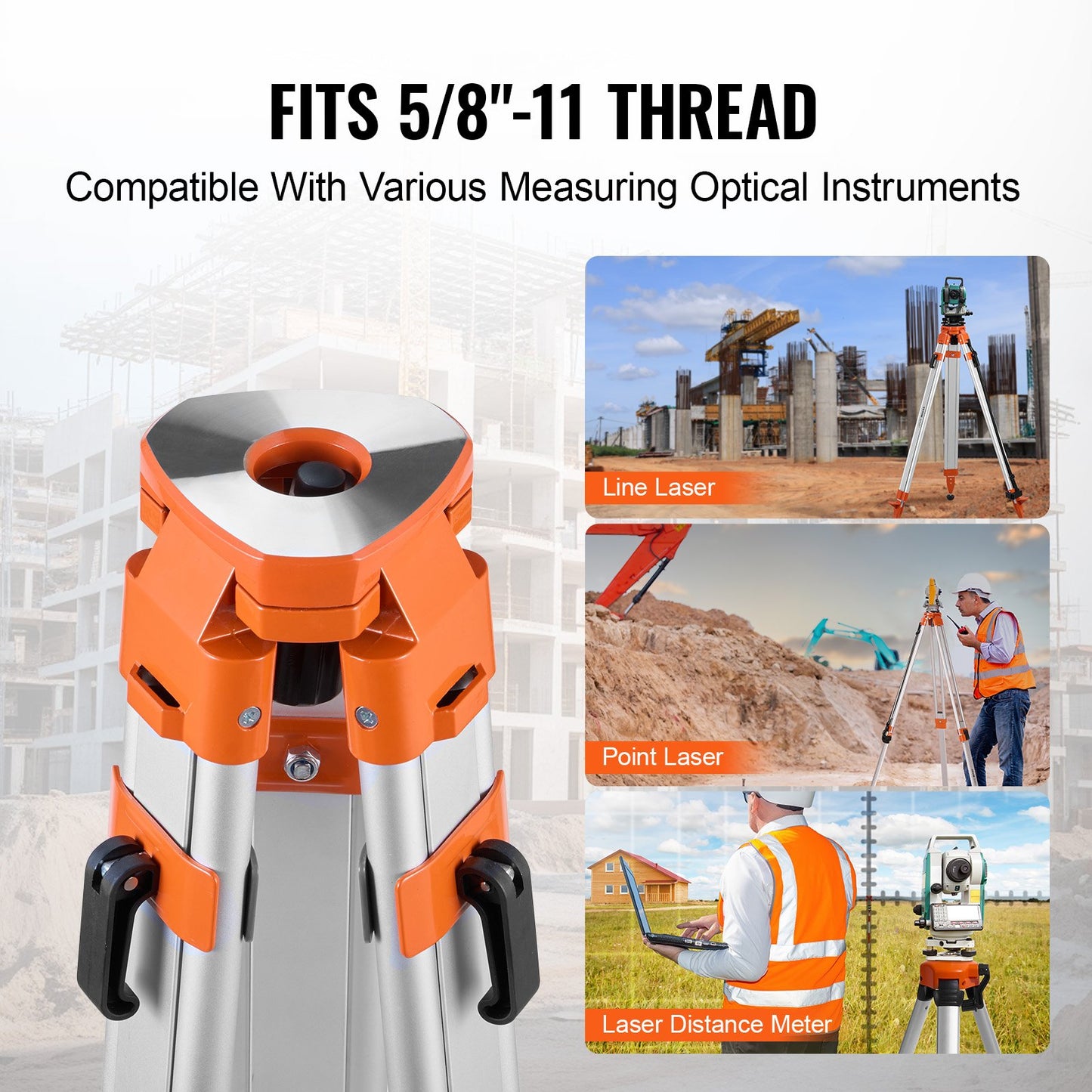 Stativ für Laser-Nivelliergeräte, 5/8"-11 Gewindeanschluss, Höhenverstellung 42–166 cm, robustes Vermessungsstativ für Baulaser-Nivelliergeräte, einziehbare Beine, rutschfeste Füße, professionell