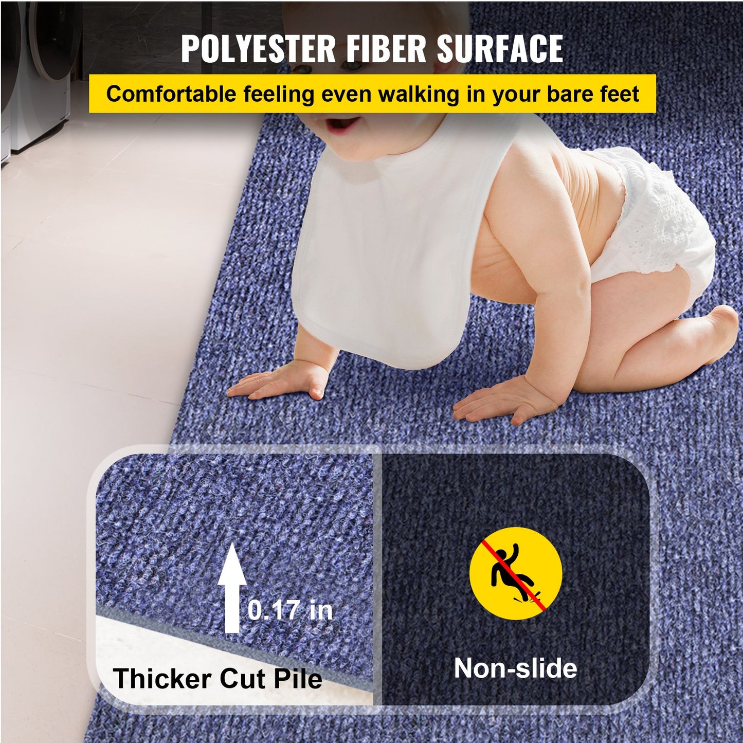 Indoor-Outdoor-Teppich, 1,80 x 4 m, wasserdichte Rückseite, rutschfester Läufer für Terrasse, Veranda, Balkon, Garage, Küche (Blau, 4 m)