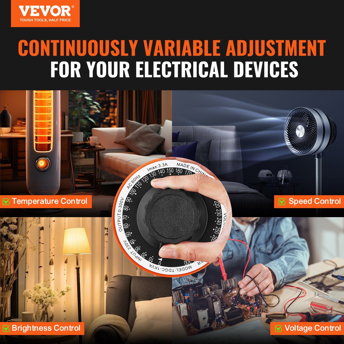 1000 VA Auto-Spannungsregler, 3,3 A, 230 V Eingang, 0–300 V Ausgang, mit LCD-Anzeige, 4 zusätzlichen Sicherungen und Thermoschalter für Haushalt, Industrie und Büro, CE-zertifiziert
