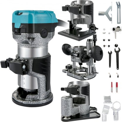 Oberfräse, 710-W-Holzfräse, Oberfräse für die Holzbearbeitung mit 3 Spannzangen, Holzfräse mit fester, tauch-, neig- und versetzter Basis, Holzbearbeitungs-Oberfräse mit Aluminiumgehäuse und variabler Rotation