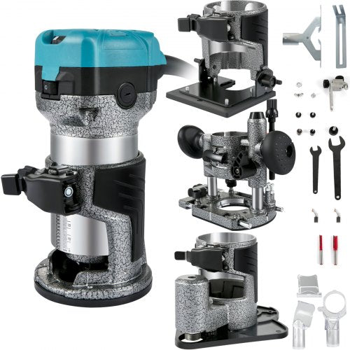 Oberfräse, 710-W-Holzfräse, Oberfräse für die Holzbearbeitung mit 3 Spannzangen, Holzfräse mit fester, tauch-, neig- und versetzter Basis, Holzbearbeitungs-Oberfräse mit Aluminiumgehäuse und variabler Rotation