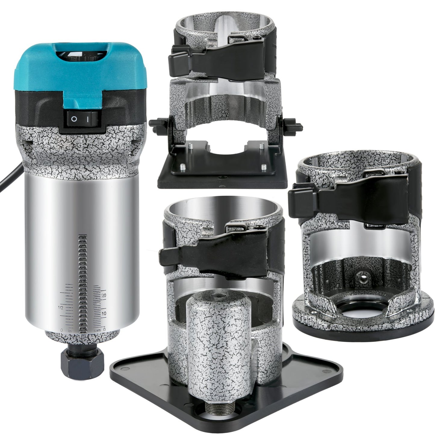 Oberfräse, 710-W-Holzfräse, Oberfräse für die Holzbearbeitung mit 3 Spannzangen, Holzfräse mit fester, tauch-, neig- und versetzter Basis, Holzbearbeitungs-Oberfräse mit Aluminiumgehäuse und variabler Rotation