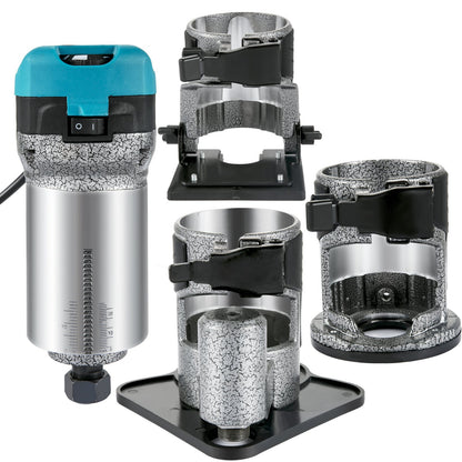 Oberfräse, 710-W-Holzfräse, Oberfräse für die Holzbearbeitung mit 3 Spannzangen, Holzfräse mit fester, tauch-, neig- und versetzter Basis, Holzbearbeitungs-Oberfräse mit Aluminiumgehäuse und variabler Rotation