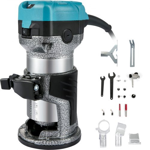 Oberfräse, 710-W-Holzfräse, Oberfräse für die Holzbearbeitung mit drei Spannzangen, Holzfräse mit fester Basis, Oberfräse mit Aluminiumgehäuse und einer Drehzahl von 13.000 bis 33.000 U/min