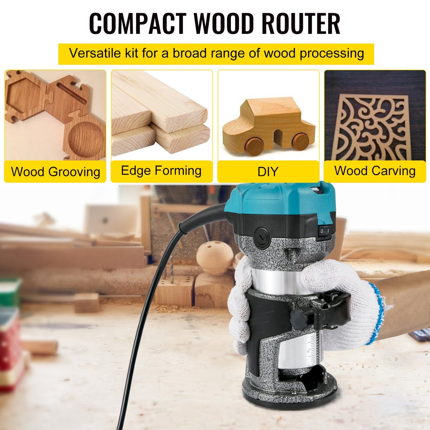 Router Tool, 710W Wood Router, Router for Woodworking with Three Router Collets, Wood Router Tool with Fixed Base, Woodworking Router with Aluminum Shell and 13000 - 33000 r/min Rotating Speed