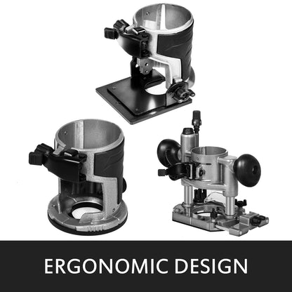 800W Max Torque Variable Speed 30,000RPM Compact Router with Collets 6.4 mm & 9.5 mm 1 x Plunge Base & 1 x Tilt Base 220V