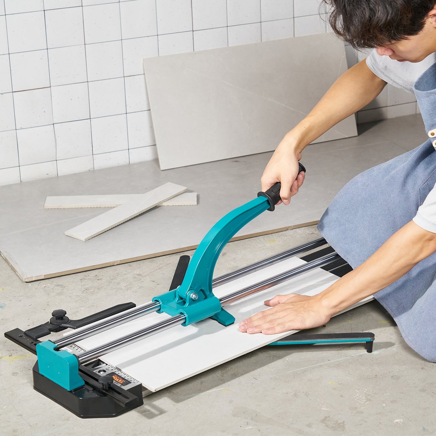 Manual Tile Cutter, 1200mm, Porcelain Ceramic Tile Cutter with Tungsten Carbide Cutting Wheel, Infrared Positioning, Anti-Skid Feet, Double Rails for professional installers or beginners