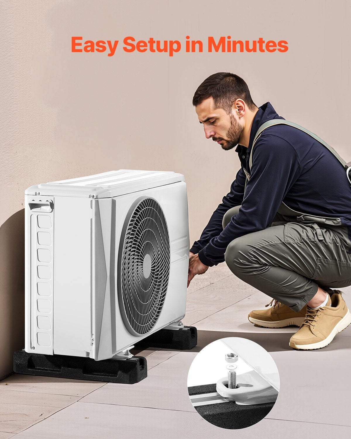 Floor Mounting Base Kit for Mini Split Air Conditioning Systems, Floor Mounting Ground Base Pad for 9000-36000BTU AC Heat Pump System, Heavy-Duty Rubber Anti-Vibration Pads, Max Load 1000kg