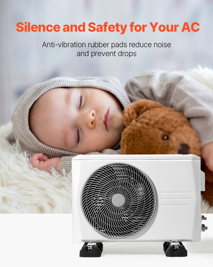 Floor Mounting Base Kit for Mini Split Air Conditioning Systems, Floor Mounting Ground Base Pad for 9000-36000BTU AC Heat Pump System, Heavy-Duty Rubber Anti-Vibration Pads, Max Load 1000kg