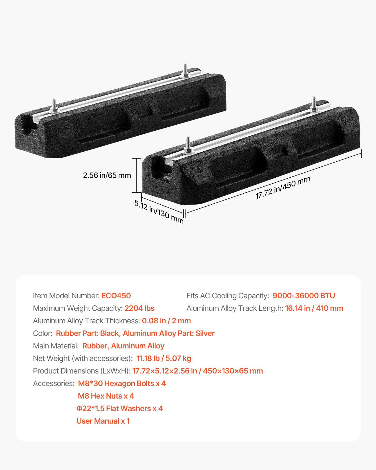 Floor Mounting Base Kit for Mini Split Air Conditioning Systems, Floor Mounting Ground Base Pad for 9000-36000BTU AC Heat Pump System, Heavy-Duty Rubber Anti-Vibration Pads, Max Load 1000kg