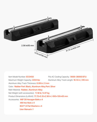 Floor Mounting Base Kit for Mini Split Air Conditioning Systems, Floor Mounting Ground Base Pad for 9000-36000BTU AC Heat Pump System, Heavy-Duty Rubber Anti-Vibration Pads, Max Load 1000kg