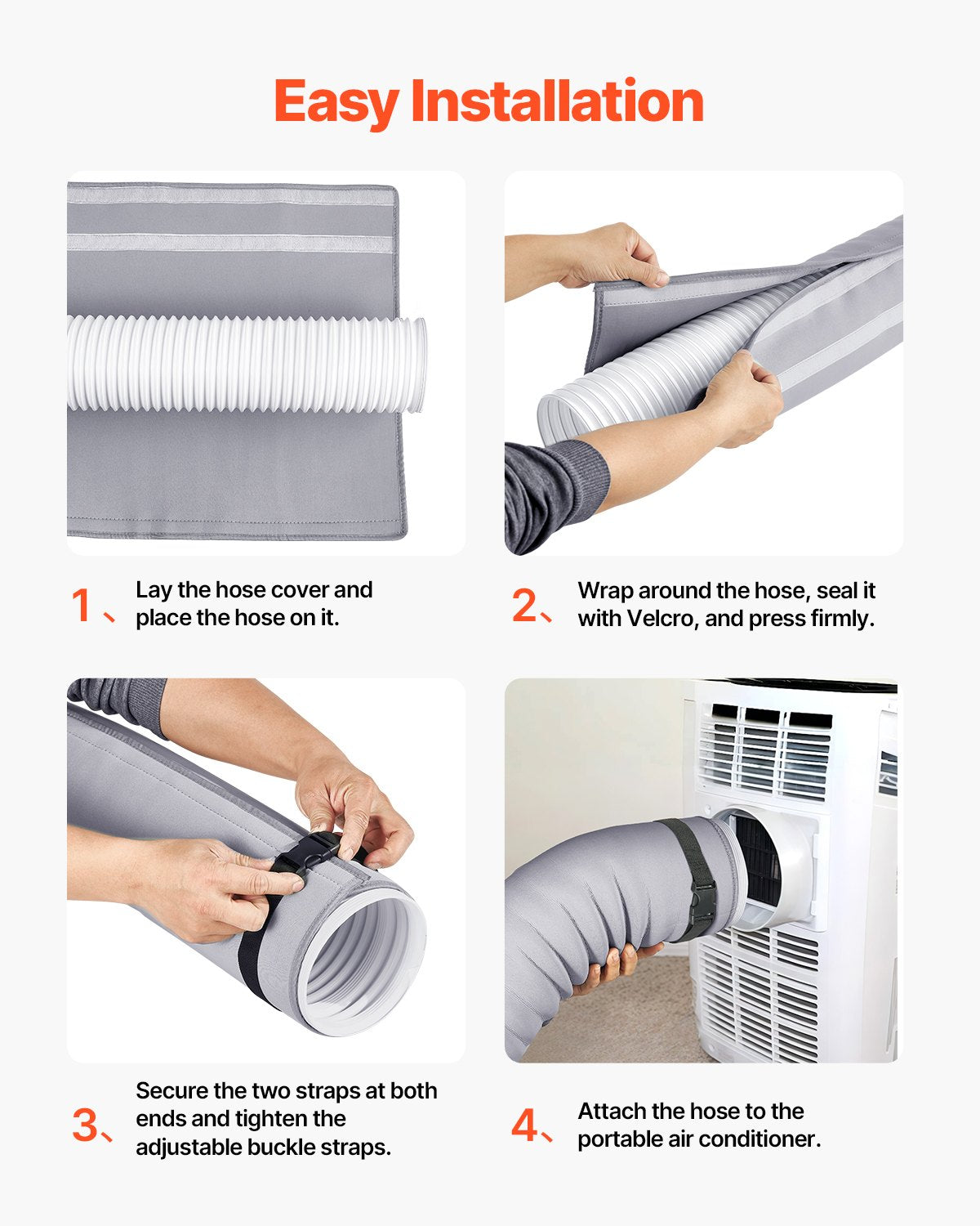 Air Conditioner Hose Cover Wrap, Portable AC Hose Duct Vent Cover Sleeve, Insulation Sleeve for 5 & 5.9" Diameter Exhaust Hoses Tube, Easy Installation with 2 Adjustable Buckle Straps, Gray