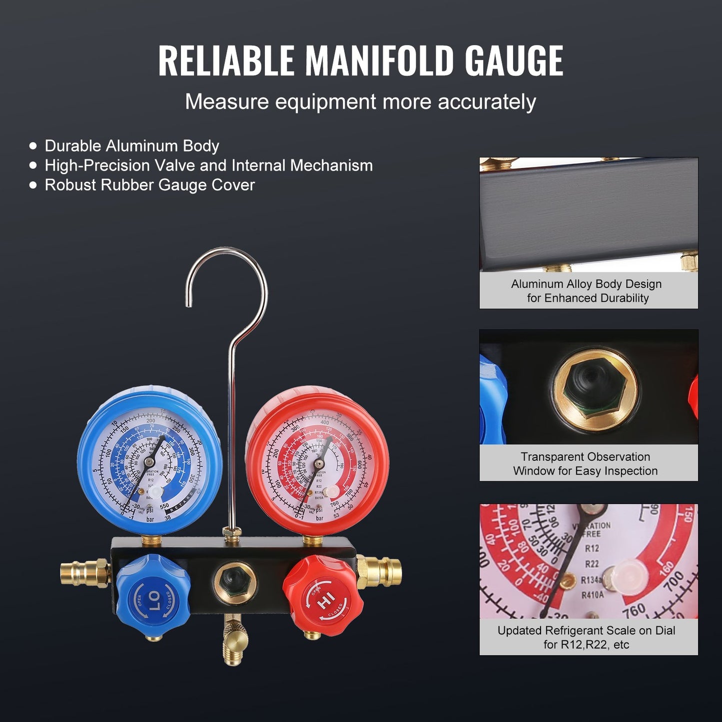 1/4 HP HVAC Vacuum Pump and Gauge Set 4 CFM Manifold Gauge Kit with Hose