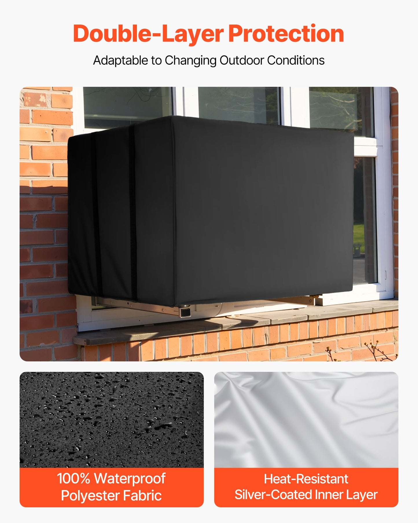 Air Conditioner Cover, 530 x 400 x 380 mm Ac Cover for Air Conditioning Unit, Double-Layer, Waterproof Polyester Fabric, Adjustable Shoulder Strap, Universal Size for Outdoor Outside