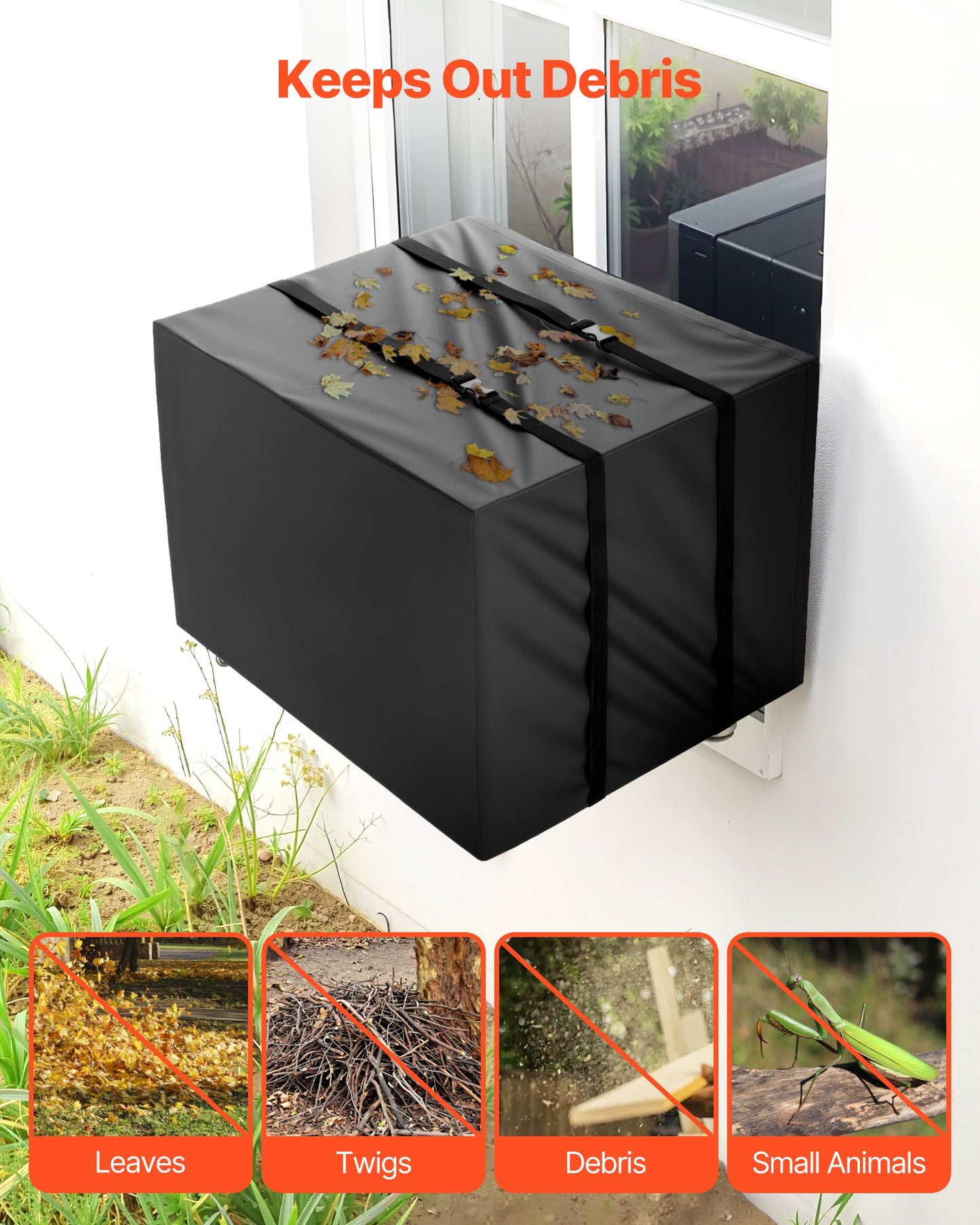 Air Conditioner Cover, 530 x 400 x 380 mm Ac Cover for Air Conditioning Unit, Double-Layer, Waterproof Polyester Fabric, Adjustable Shoulder Strap, Universal Size for Outdoor Outside