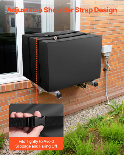 Air Conditioner Cover, 530 x 400 x 380 mm Ac Cover for Air Conditioning Unit, Double-Layer, Waterproof Polyester Fabric, Adjustable Shoulder Strap, Universal Size for Outdoor Outside