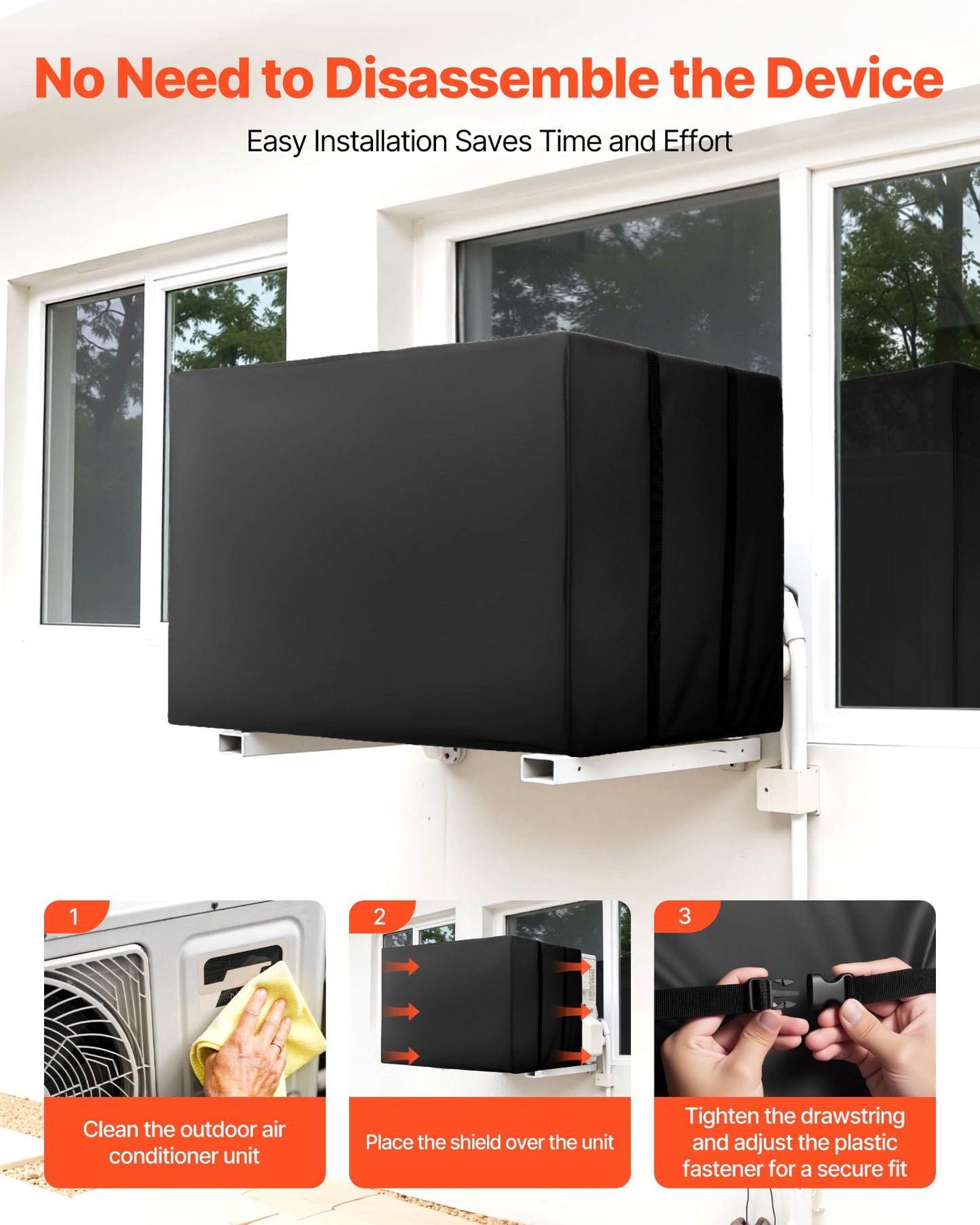 Air Conditioner Cover, 530 x 400 x 380 mm Ac Cover for Air Conditioning Unit, Double-Layer, Waterproof Polyester Fabric, Adjustable Shoulder Strap, Universal Size for Outdoor Outside