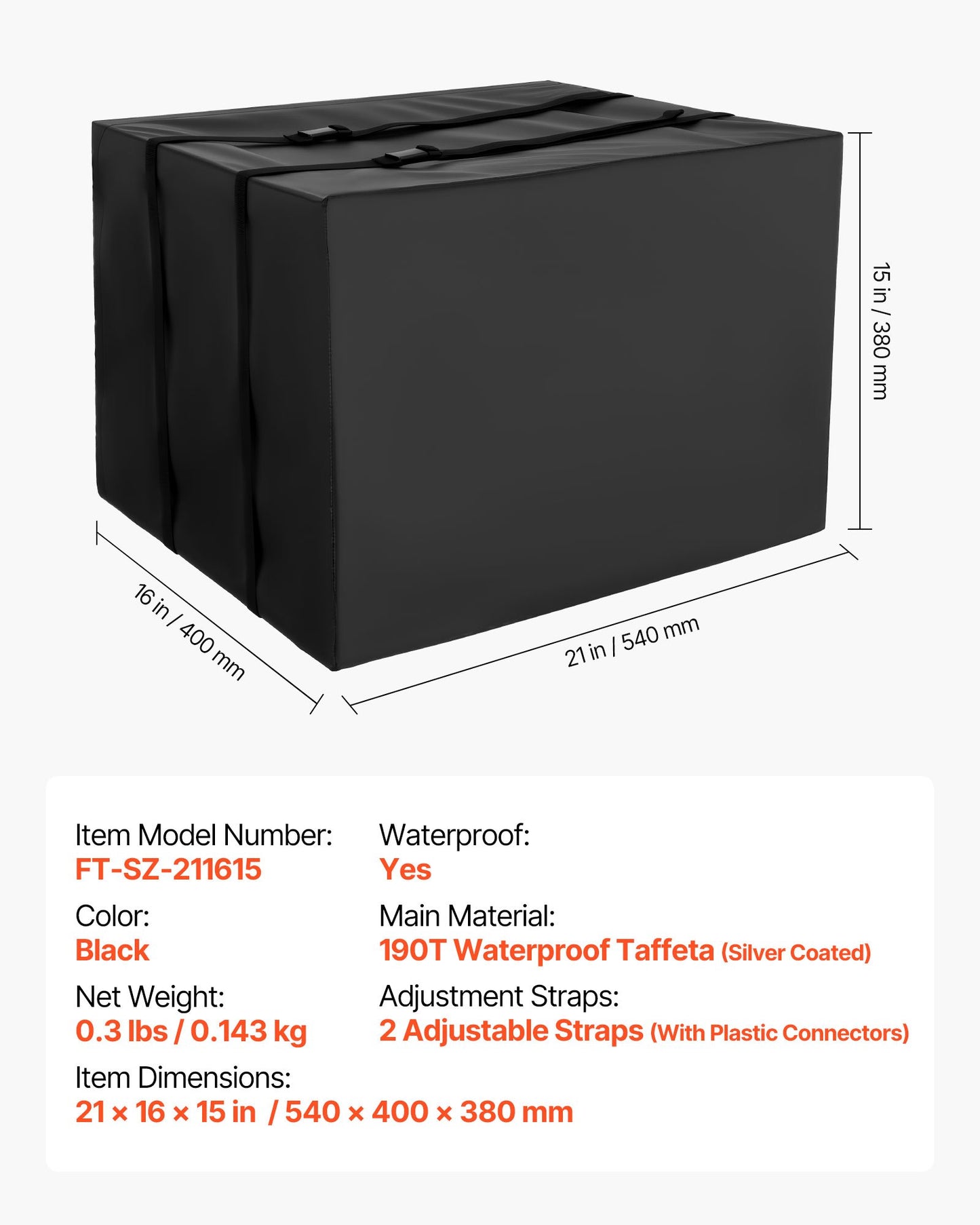 Air Conditioner Cover, 530 x 400 x 380 mm Ac Cover for Air Conditioning Unit, Double-Layer, Waterproof Polyester Fabric, Adjustable Shoulder Strap, Universal Size for Outdoor Outside