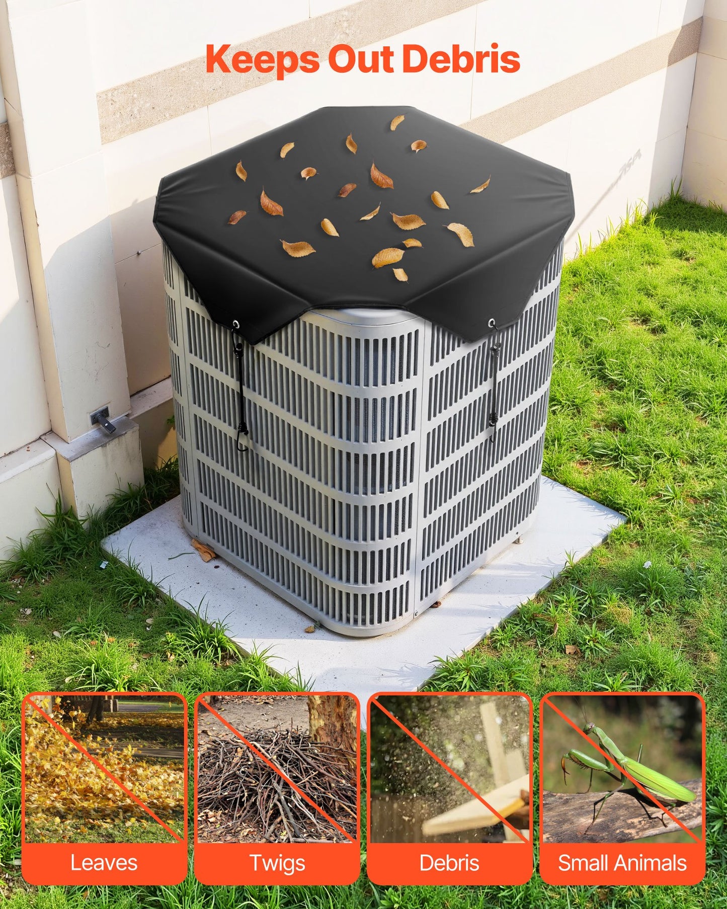 Air Conditioner Cover for Outside Units, 710 x 710 mm Central AC Cover for Air Conditioning Unit, Top Universal Mesh Defender Rainproof Easy Install for Outdoor Outside All Seasons, Black