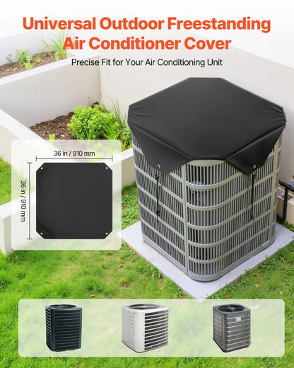 Air Conditioner Cover for Outside Units, 910 x 910 mm Central AC Cover for Air Conditioning Unit, Top Universal Mesh Defender Rainproof Easy Install for Outdoor Outside All Seasons, Black