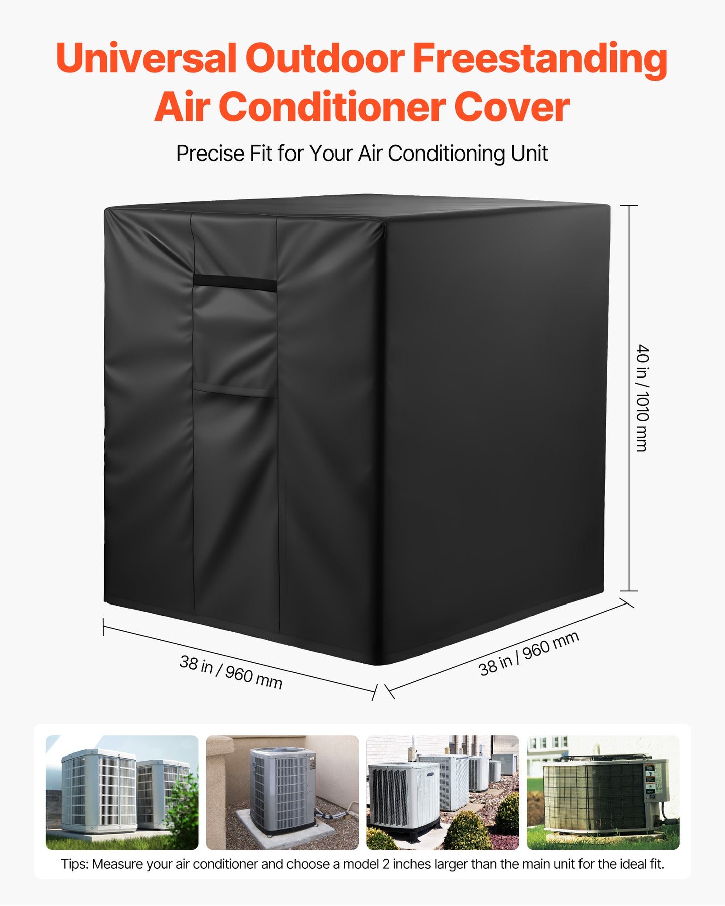 Air Conditioner Cover, 960 x 960 x 1010 mm Ac Cover for Air Conditioning Unit, Three-Layer, Waterproof Polyester Fabric, Mesh Ventilation, Universal Defender for Outdoor Outside Ac Unit, Black