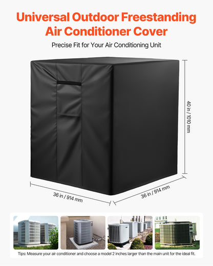 Air Conditioner Cover, 914 x 914 x 1010 mm Ac Cover for Air Conditioning Unit, Three-Layer, Waterproof Polyester Fabric, Mesh Ventilation, Universal Defender for Outdoor Outside Ac Unit, Black