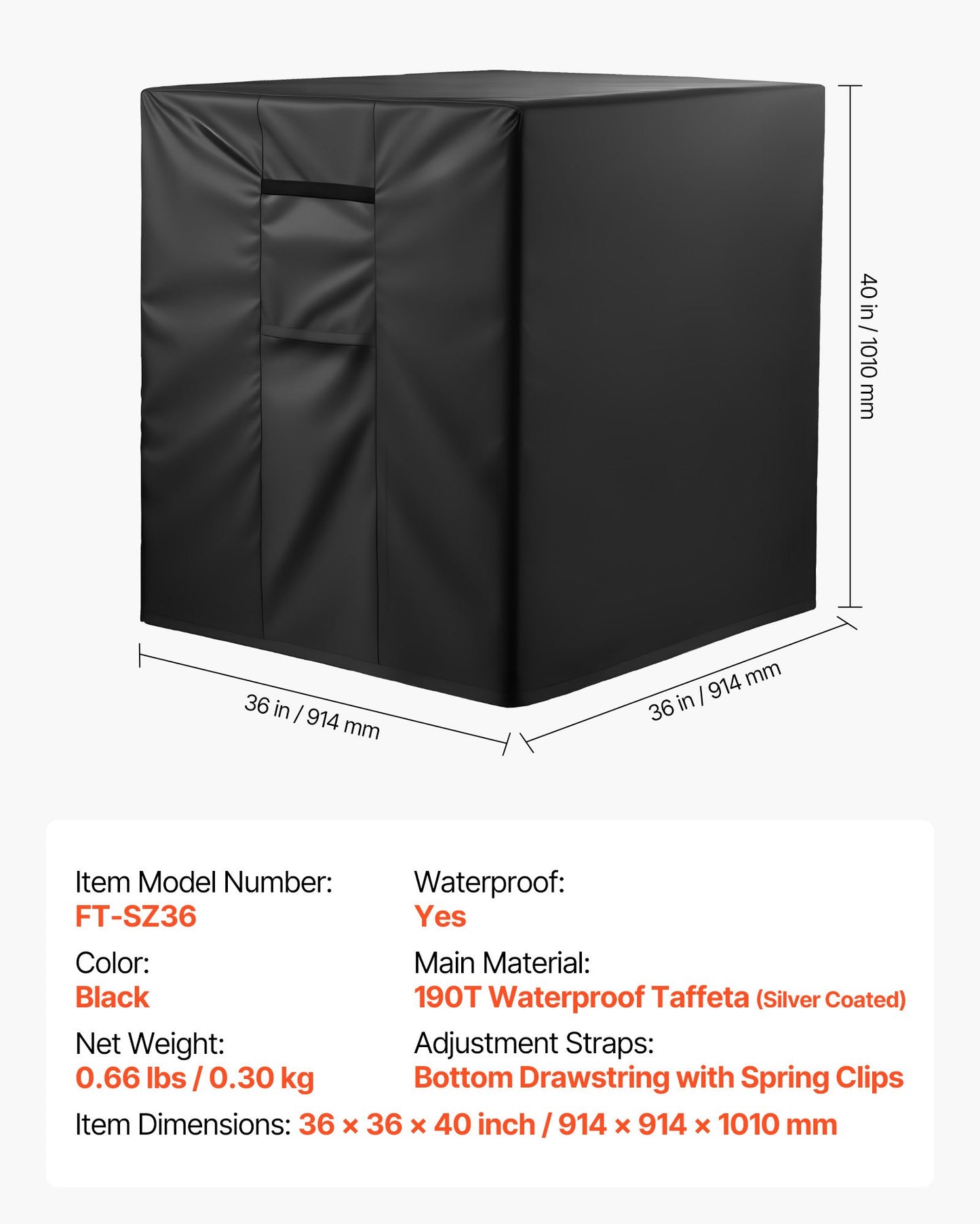 Air Conditioner Cover, 914 x 914 x 1010 mm Ac Cover for Air Conditioning Unit, Three-Layer, Waterproof Polyester Fabric, Mesh Ventilation, Universal Defender for Outdoor Outside Ac Unit, Black