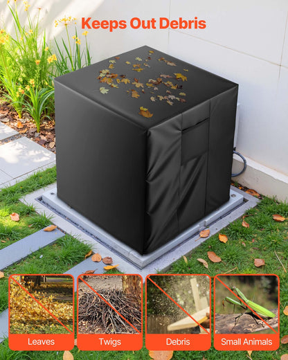 Air Conditioner Cover, 812 x 812 x 914 mm Ac Cover for Air Conditioning Unit, Three-Layer, Waterproof Polyester Fabric, Mesh Ventilation, Universal Defender for Outdoor Outside Ac Unit, Black