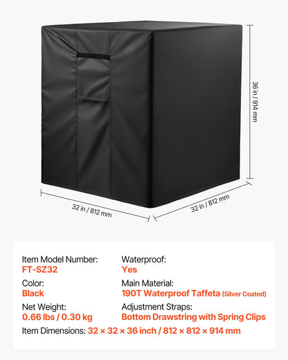 Air Conditioner Cover, 812 x 812 x 914 mm Ac Cover for Air Conditioning Unit, Three-Layer, Waterproof Polyester Fabric, Mesh Ventilation, Universal Defender for Outdoor Outside Ac Unit, Black