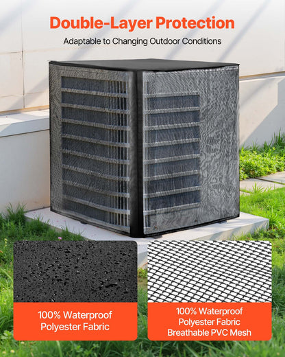 Air Conditioner Cover, 711 x 711 x 812 mm Ac Cover for Air Conditioning Unit, Dual-Layer, Detachable Canopy,Waterproof Polyester, Universal HVAC Protector for Outdoor Outside Ac Unit, Black