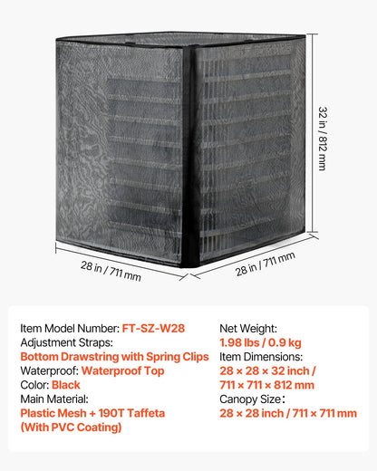 Air Conditioner Cover, 711 x 711 x 812 mm Ac Cover for Air Conditioning Unit, Dual-Layer, Detachable Canopy,Waterproof Polyester, Universal HVAC Protector for Outdoor Outside Ac Unit, Black