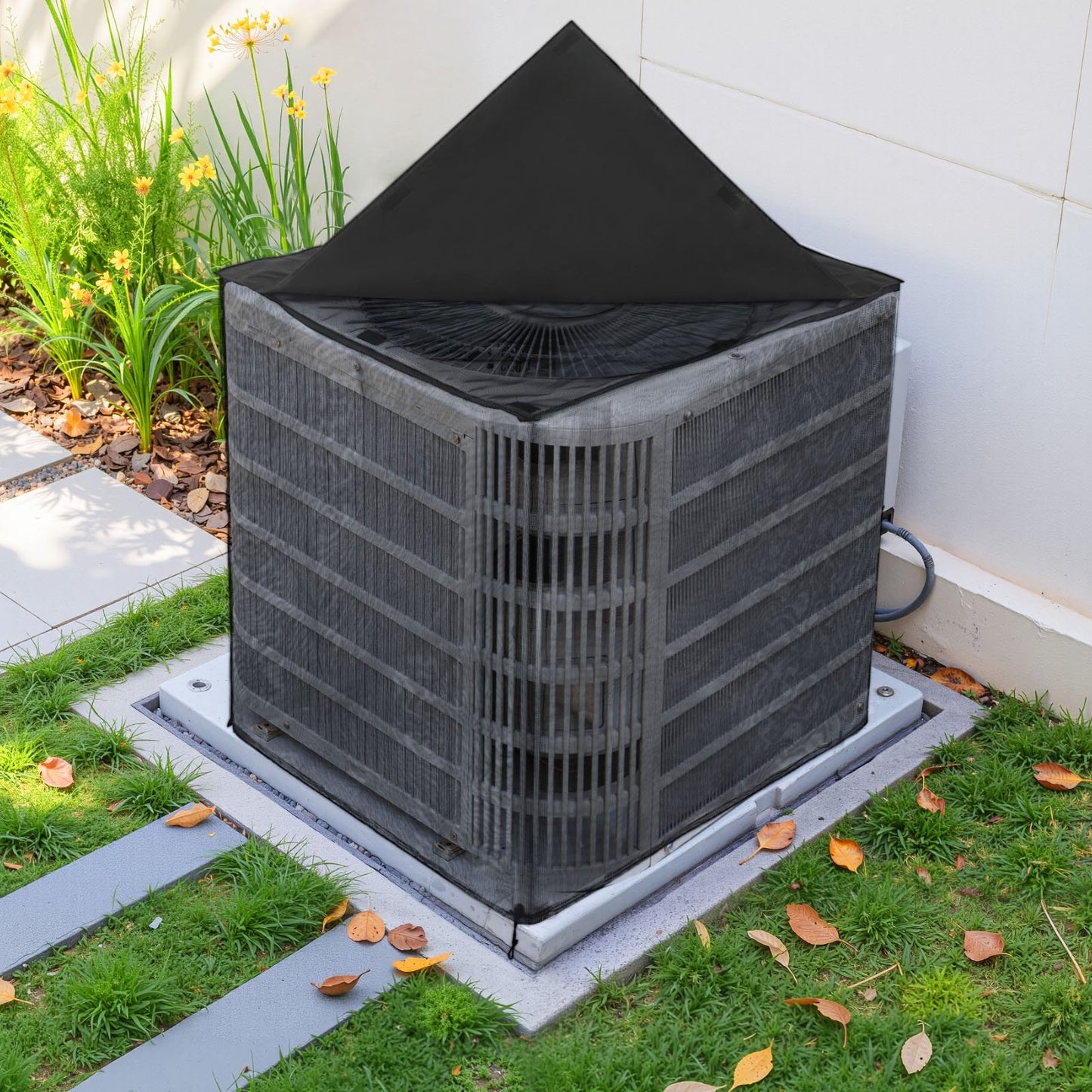 Air Conditioner Cover, 711 x 711 x 812 mm Ac Cover for Air Conditioning Unit, Dual-Layer, Detachable Canopy,Waterproof Polyester, Universal HVAC Protector for Outdoor Outside Ac Unit, Black