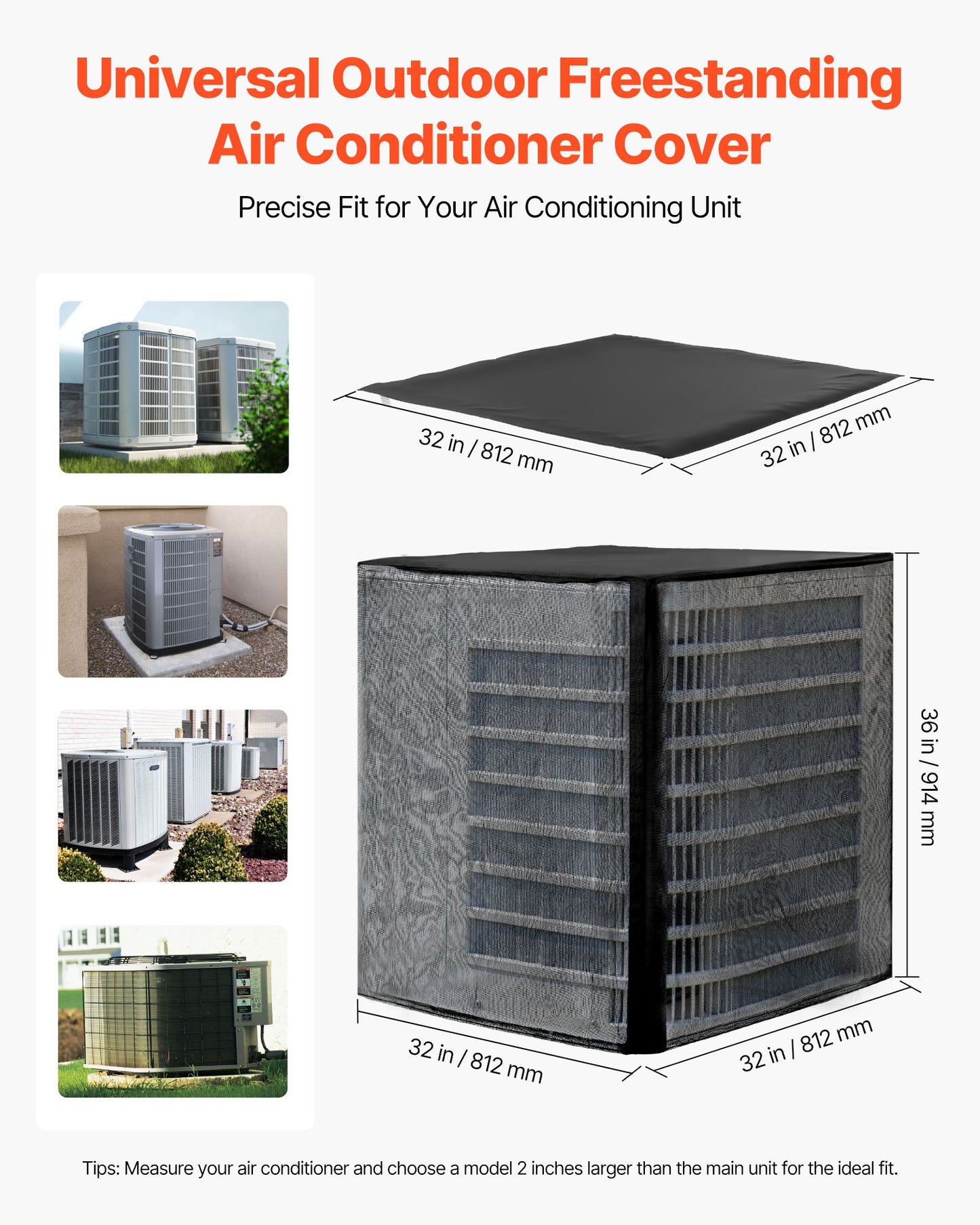 Air Conditioner Cover, 812 x 812 x 914 mm Ac Cover for Air Conditioning Unit, Dual-Layer, Detachable Canopy,Waterproof Polyester, Universal HVAC Protector for Outdoor Outside Ac Unit, Black