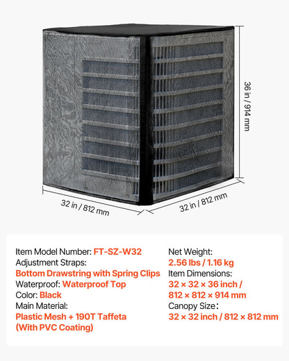 Air Conditioner Cover, 812 x 812 x 914 mm Ac Cover for Air Conditioning Unit, Dual-Layer, Detachable Canopy,Waterproof Polyester, Universal HVAC Protector for Outdoor Outside Ac Unit, Black