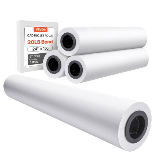 Wide Format Paper, 24 in x 150 ft Plotter Paper, 4 Rolls CAD Bond Rolls with 2 in Core, 20 LB Bond Paper Rolls, Idea for CAD Drawings, Engineering Plans, GIS Maps & Architectural Designs