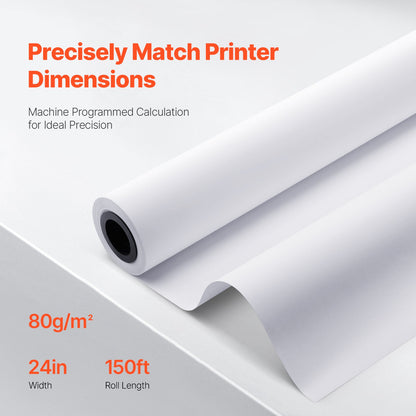 Wide Format Paper, 24 in x 150 ft Plotter Paper, 4 Rolls CAD Bond Rolls with 2 in Core, 20 LB Bond Paper Rolls, Idea for CAD Drawings, Engineering Plans, GIS Maps & Architectural Designs